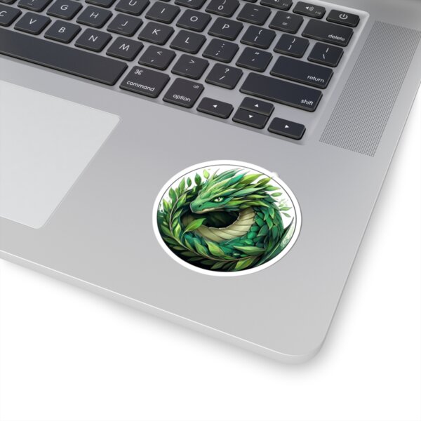 Green Nature Dragon & Leaves Kiss-Cut Sticker - Fantasy Art for Laptops, Water Bottles, and Gifts - Image 2