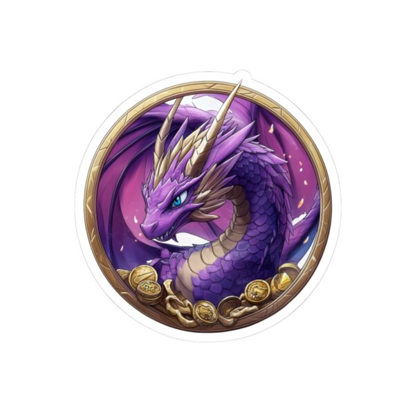 Purple Dragon & Treasure Kiss-Cut Sticker - Fantasy Art for Laptops, Water Bottles, and Gifts