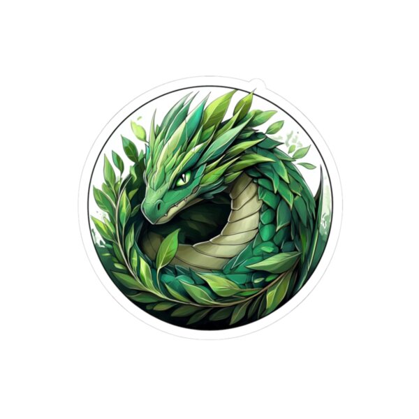 Green Nature Dragon & Leaves Kiss-Cut Sticker - Fantasy Art for Laptops, Water Bottles, and Gifts