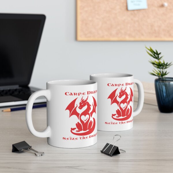 Red Dragon Heart Ceramic Mug - "Carpe Draco - Seize the Dragon!" Design - 11oz & 15oz - Image 2