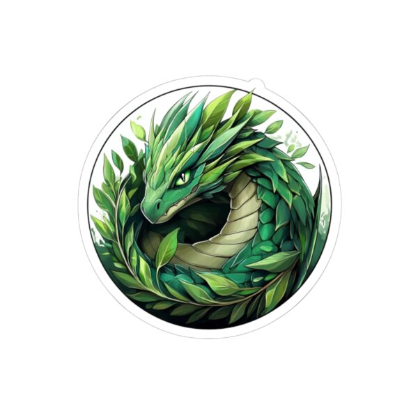 Green Nature Dragon & Leaves Kiss-Cut Sticker - Fantasy Art for Laptops, Water Bottles, and Gifts - Image 4