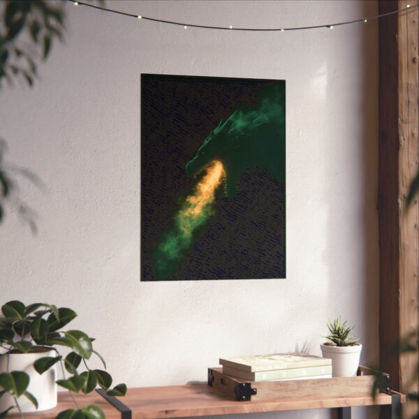 Fierce Green Fire-Breathing Dragon Poster, Fantasy Wall Art, Matte Vertical Prints, Unique Dragon Artwork - Image 3
