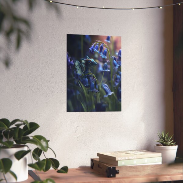 Whimsical Bluebell Flower Dragon Matte Poster - Enchanting Fantasy Wall Art - Image 2