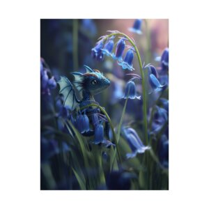 Whimsical Bluebell Flower Dragon Matte Poster - Enchanting Fantasy Wall Art