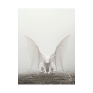 White Out Dragon Art Print - Matte Vertical Posters, Fantasy Wall Decor, Home Office Art, Gift for Dragon Lovers, Unique Room Accent
