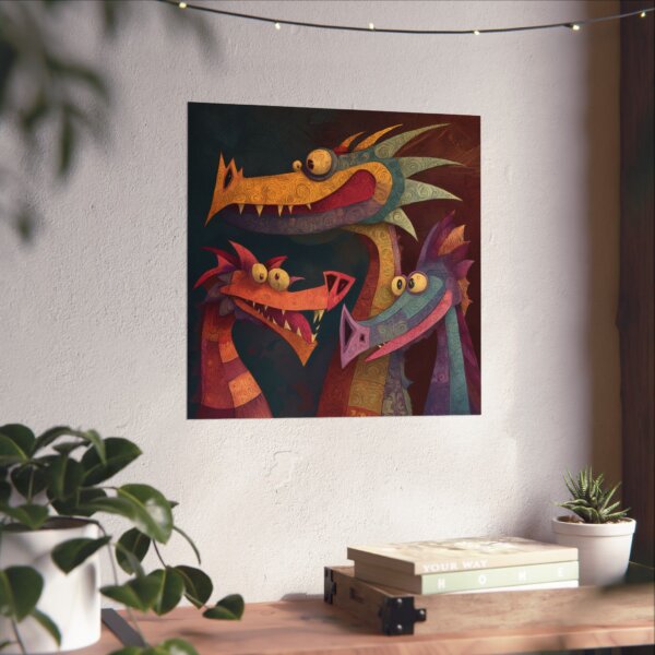 Colorful Dragon Trio Vertical Poster | Whimsical Wall Decor, Kids Room, Fantasy Art, Gift Idea, Home Decor - Image 3