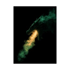 Fierce Green Fire-Breathing Dragon Poster, Fantasy Wall Art, Matte Vertical Prints, Unique Dragon Artwork