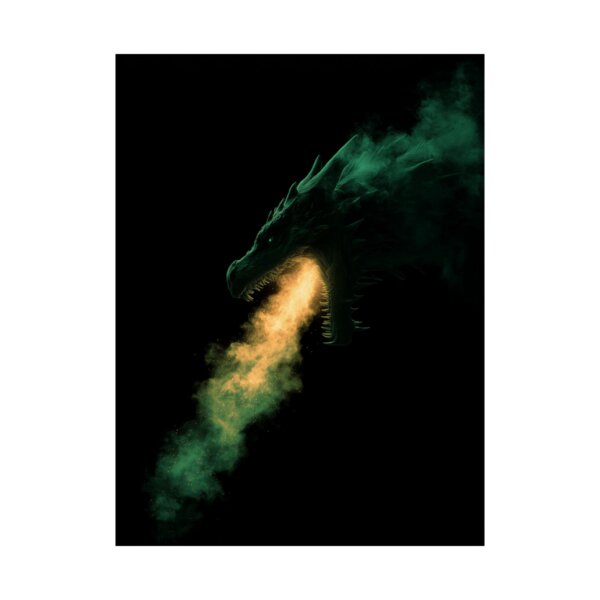 Fierce Green Fire-Breathing Dragon Poster, Fantasy Wall Art, Matte Vertical Prints, Unique Dragon Artwork