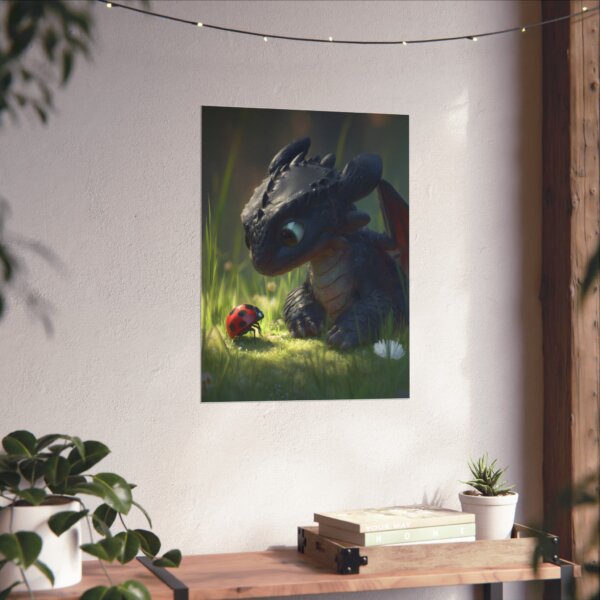 Enchanting Dragon & Ladybug Art Poster, Fantasy Wall Decor, Kids Room Artwork, Whimsical Home Decoration, Magical Gift Idea - Image 3