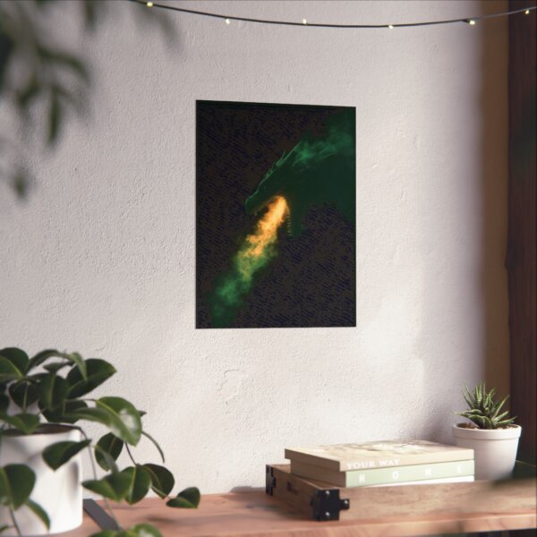 Fierce Green Fire-Breathing Dragon Poster, Fantasy Wall Art, Matte Vertical Prints, Unique Dragon Artwork - Image 2