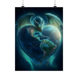 Fantasy Dragon Earth-Heart Poster, Wall Art for Home Decor, Unique Gift for Fantasy Lovers, Dragon Art Print, Imaginative Wall Decor