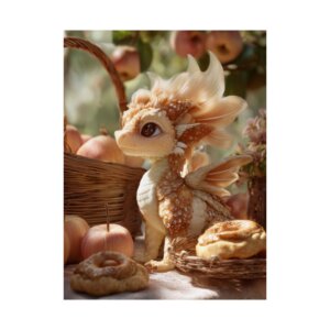 Whimsical Apple Turnover Dragon Poster, Fantasy Wall Art, Children's Room Decor, Cute Creature Print, Gift for Dragon Lovers
