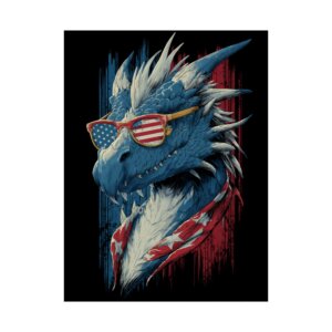 USA Dragon Poster, Patriotic Wall Art, Summer Decor, Gift for Dragon Lovers, Home Office Decoration