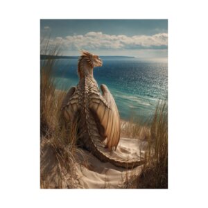 Dragon on the Dunes at Sunrise, Fantasy Art Print, Home Decor, Gift for Fantasy Lovers, Wall Art, Nature Inspired Art