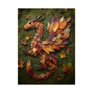 Autumn Leaf Dragon Wall Art Poster - Fall Decor, Fairy Tale Art, Living Room Decoration, Gift for Fantasy Lovers, Nature Inspired Artwork