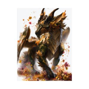 Dragon of Falling Leaves Matte Vertical Poster - Fantasy - Autumn - Nature-Inspired Wall Art