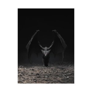 Black-Out Dragon Art Print — Dark Fantasy Matte Vertical Poster
