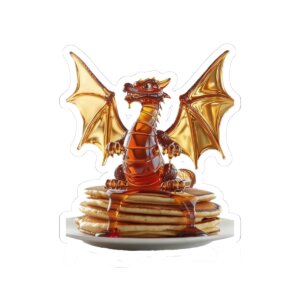 Sticky Syrup Dragon on Pancakes Sticker - Cute Fantasy Kiss-Cut Vinyl Decal