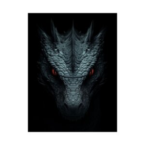 Gray Dragon from the Black - Dark Fantasy - Matte Vertical Wall Art