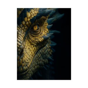 Yellow Dragon Close-up Matte Vertical Poster - Dragon Eye Print - Dark Fantasy Wall Art