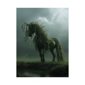 Living Willow Tree Unicorn Poster — Matte Vertical Fantasy Wall Art