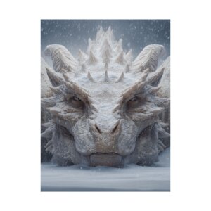 Frost Dragon Poster - Ice White Dragon Covered in Snow - Matte Vertical Fantasy Wall Art