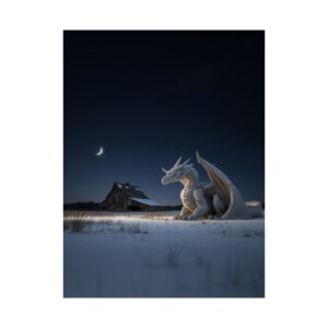 Winter Moon Dragon Poster - Vertical Matte Print - Peaceful Barn Scene