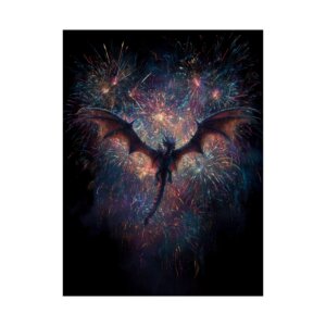 Dragon Flies Through Fireworks - New Year's Eve - Independence Day - Vertical Matte Poster