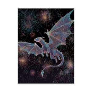 Dragon Among Fireworks - New Year's Eve - Independence Day - Matte Vertical Poster