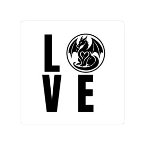 Dragon Love Sticker - Black Dragon 'LOVE' Kiss-Cut Vinyl Sticker - Carpe Draco