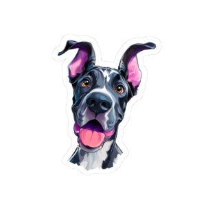 Happy Great Dane Kiss-Cut Sticker — Colorful Dog Face Decal for Laptops & Water Bottles