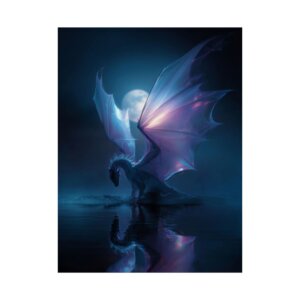 Moonlight Reflection Dragon Poster — Mystic Matte Vertical Fantasy Wall Art