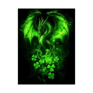 St. Patrick's Day Green Dragon Poster — Clover & Shamrock Matte Fantasy Wall Art