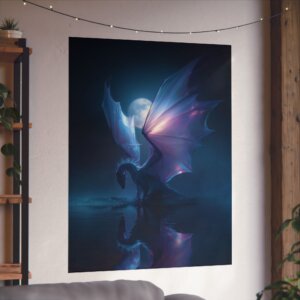 Moonlight Reflection Dragon Poster (36"x48") — Mystic Matte Vertical Fantasy Wall Art