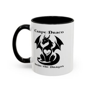 Black Dragon Coffee Mug - "Carpe Draco - Seize the Dragon!"  - Dragonheart Fantasy Ceramic Cup (11oz & 15oz)