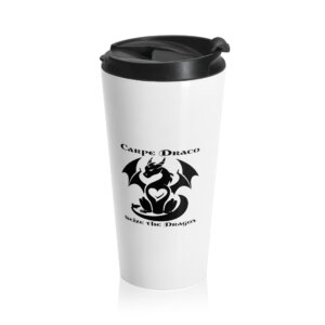 Black Dragon Travel Mug - "Carpe Draco - Seize the Dragon!"  - Fantasy Stainless Steel Tumbler (15oz)