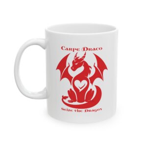 Red Dragon Coffee Mug - "Carpe Draco - Seize the Dragon!" - Fantasy Ceramic Cup (11oz & 15oz)