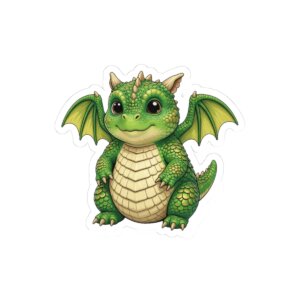Cute Green Baby Dragon Sticker — Kiss-Cut Waterproof Vinyl
