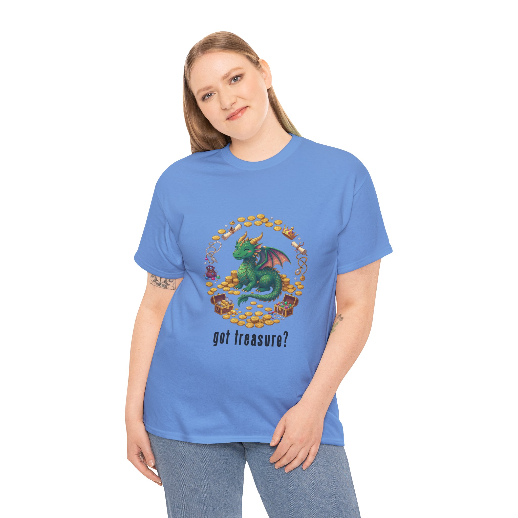 Got Treasure Dragon T-Shirt - Cute Dragon Hoard 'got treasure?' Graphic Tee - Image 2