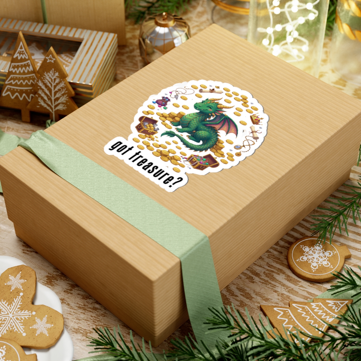 Got Treasure Dragon Sticker - Cute Green Dragon on Gold Hoard with “got treasure?” - Image 7