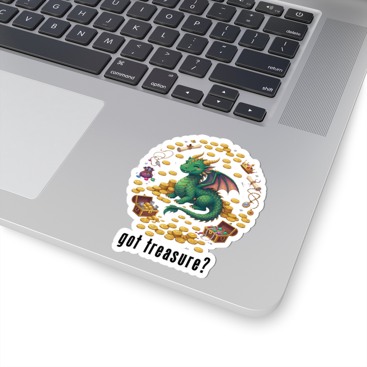 Got Treasure Dragon Sticker - Cute Green Dragon on Gold Hoard with “got treasure?” - Image 4