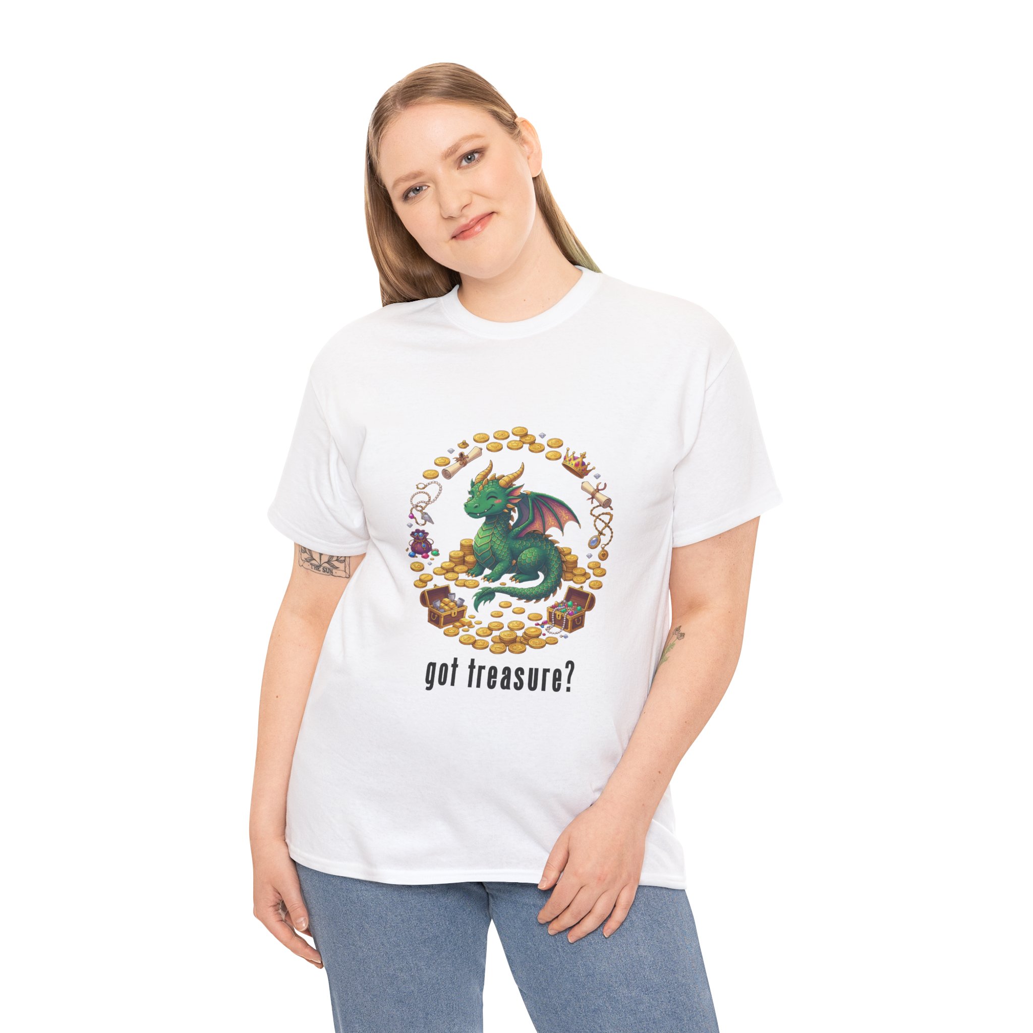 Got Treasure Dragon T-Shirt - Cute Dragon Hoard 'got treasure?' Graphic Tee - Image 14