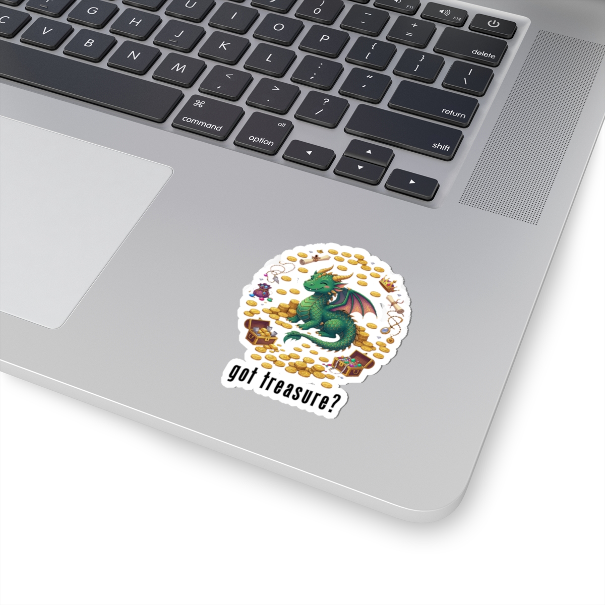 Got Treasure Dragon Sticker - Cute Green Dragon on Gold Hoard with “got treasure?” - Image 2