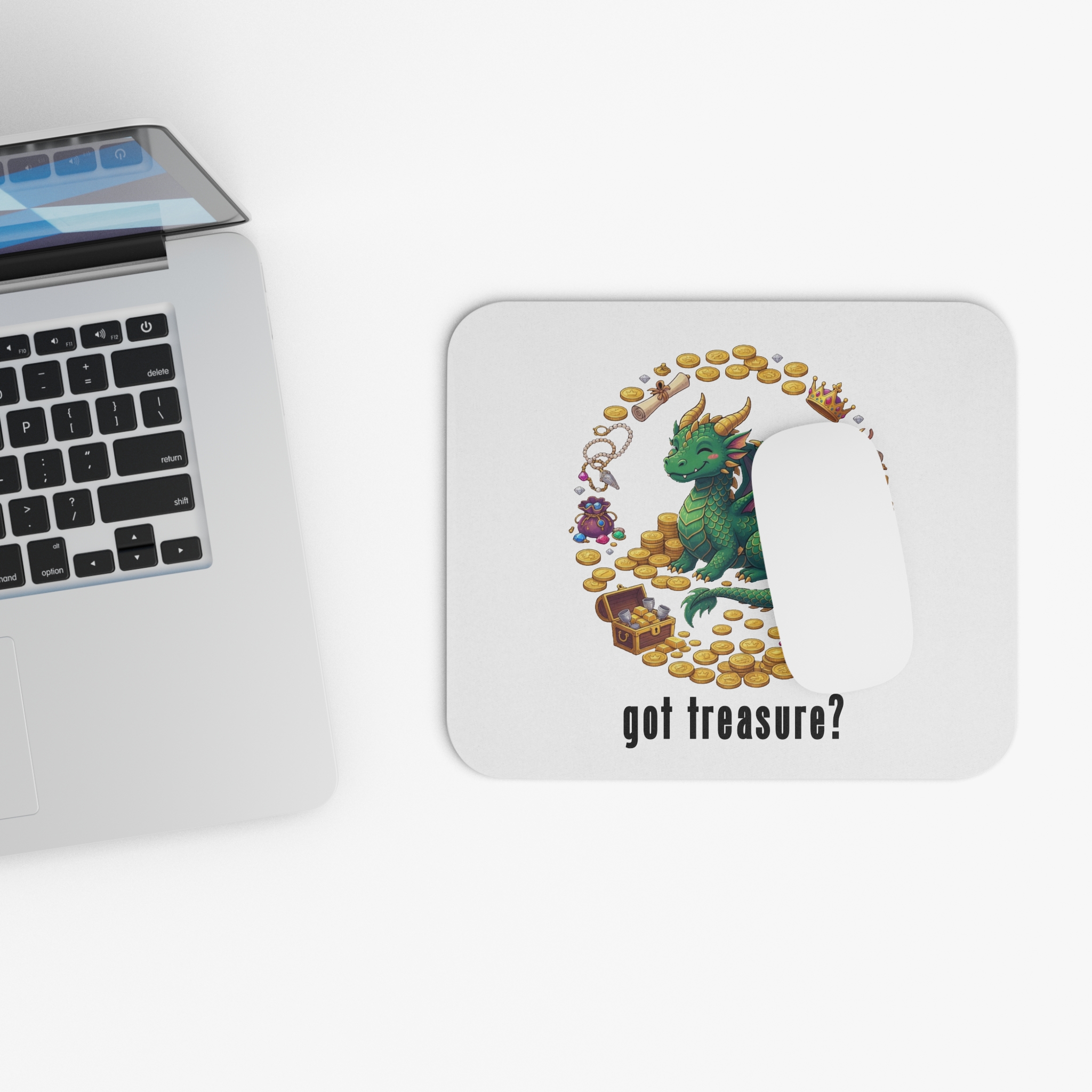 Got Treasure Dragon Mouse Pad — Cute Green Dragon on Gold Coin Hoard - Image 3