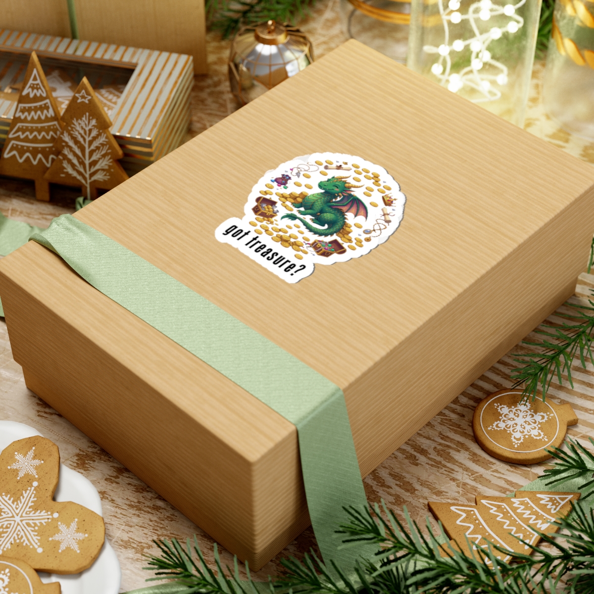 Got Treasure Dragon Sticker - Cute Green Dragon on Gold Hoard with “got treasure?” - Image 5
