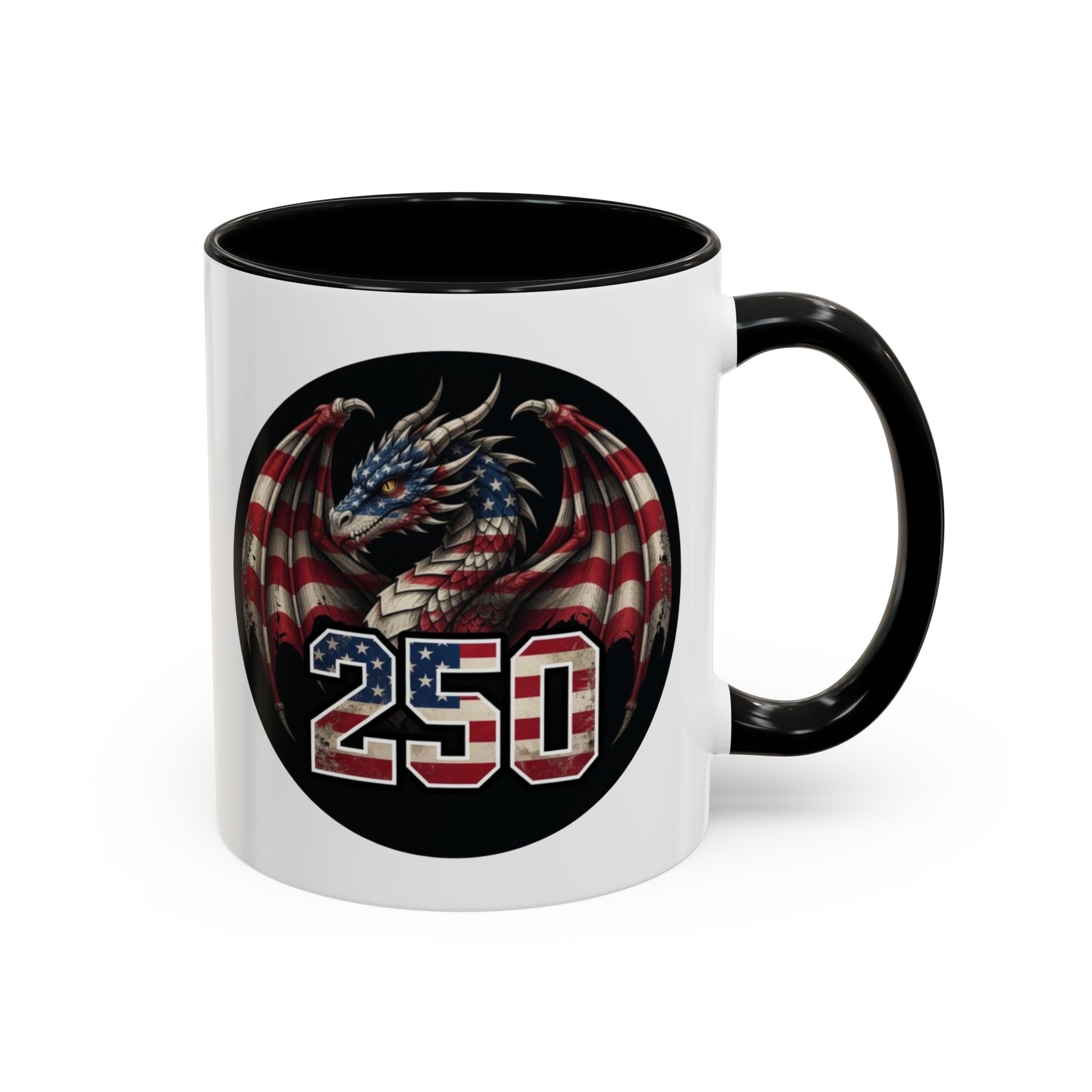 American Flag Dragon Mug – America 250 – USA Patriotic Coffee Cup